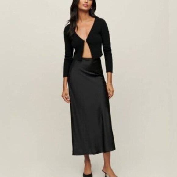 Reformation Dresses & Skirts - NEW Reformation Layla Silk Midi Skirt Elastic Waist in Black | US 4 UK 8